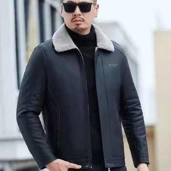 Куртка-пуховик зимняя мужская кожаная куртка для людей среднего возраста из натуральной кожи мужская утолщенная теплая куртка для папы куртка кожаная куртка-пуховик M