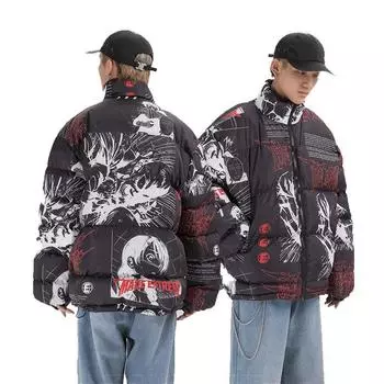Куртка-пузырь в стиле хип-хоп, парка, мужская уличная одежда в стиле японского аниме, зимнее стеганое пальто Harajuku, женское теплое стеганое пальто Y2K M чёрный