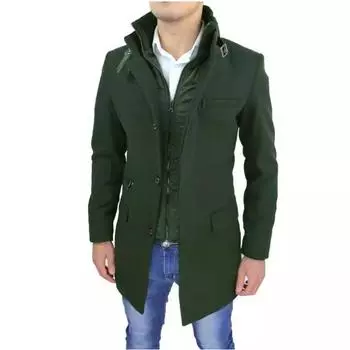 Куртка японская и корейская молния большой размер прошитый воротник новое шерстяное пальто мужское M армия зеленый