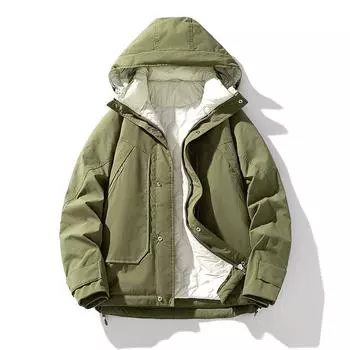 Куртка рабочая двуххлопковая с капюшоном мужская зимняя ветрозащитная утолщенная стеганая теплая M