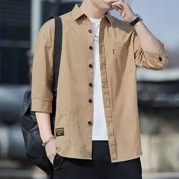 Куртка рабочая рубашка мужская рубашка мужская повседневная свободная блузка с длинными рукавами с семью рукавами M чёрный