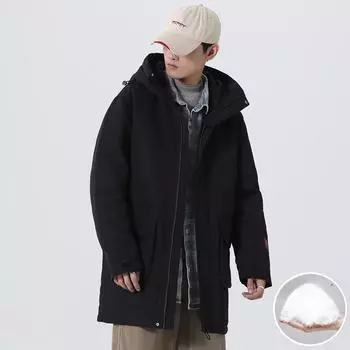 Куртка рабочая средней длины для мужчин зимой, новая модная свободная куртка большого размера с капюшоном, утолщенная теплая куртка-пуховик для пары M