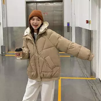 Куртка Real Shot, женская зимняя куртка 2023, модная свободная толстая теплая дизайнерская куртка с хлопковой подкладкой M чёрный