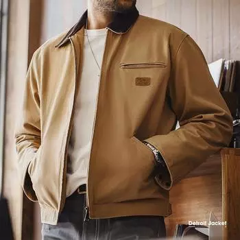 Куртка Ретро Холст Мужское Осеннее Пальто Модный Уличный Стиль XXXL чёрный