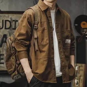 Куртка-рубашка American Tooling, мужская, весна-осень, свободная, японская, ретро, повседневная, с длинными рукавами XXXXXL чёрный