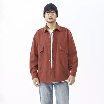 Куртка-рубашка из чистого хлопка, мужская высококачественная джинсовая куртка с инструментами, модная рубашка с длинными рукавами и грубым стилем M