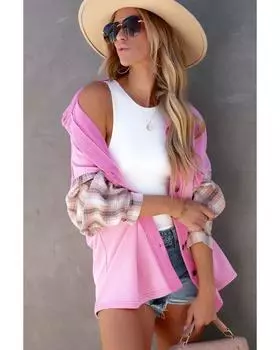 Куртка-рубашка свободного покроя Azura Exchange в стиле пэчворк S ярко-розовый