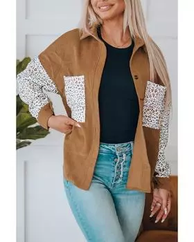 Куртка-рубашка вельветовая Azura Exchange с леопардовым принтом в стиле пэчворк XL коричневый