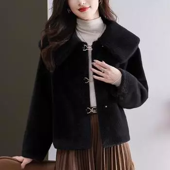 Куртка с большим лацканом, зимняя утолщенная женская одежда 2024 года, новый кардиган из искусственного меха, темперамент, верхняя женская XL