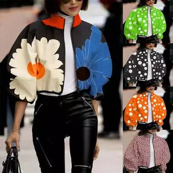 Куртка с цветными блоками больших размеров, стильная укороченная куртка на молнии с воротником-стойкой и длинными рукавами, женская одежда больших размеров S чёрный