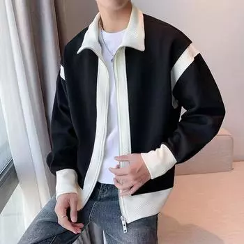 Куртка с цветными лацканами в гонконгском стиле, новая мужская куртка с двойной молнией, модный повседневный тренд M