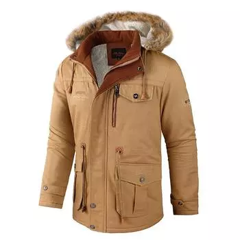 Куртка с флисовой хлопковой подкладкой, средней и длинной длины, утепленная повседневная куртка, которую можно снять, мужская куртка из овечьей шерсти M чёрный