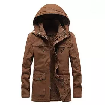 Куртка с хлопковой подкладкой Мужская зимняя куртка Плюс Бархатная длинная куртка с хлопковой подкладкой Стираная одежда с хлопковой подкладкой для мужчин M хаки