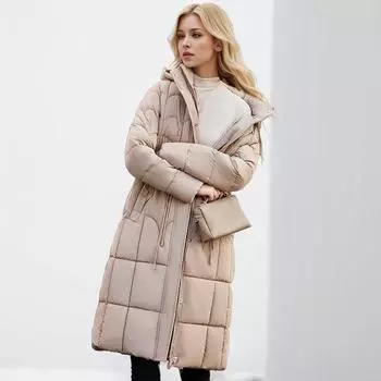 куртка с хлопковой подкладкой выше колена длинная версия утолщенная теплая затягивающаяся тонкая и тонкая темпераментная утепленная одежда одежда с хлопковой подкладкой женская L