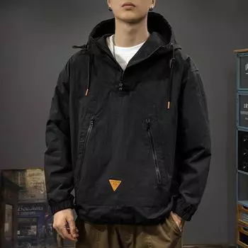 Куртка с капюшоном American Half-Pull, мужская куртка, свободная, большого размера, модная брендовая, функциональная, ветрозащитная куртка для активного отдыха M армия зеленый