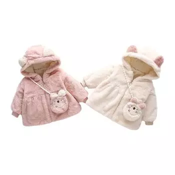 Куртка с капюшоном для маленьких девочек, осенне-зимняя однотонная утолщенная теплая куртка 10