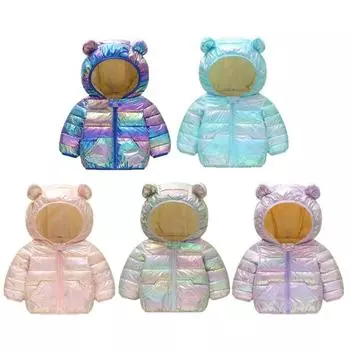 Куртка с капюшоном для малышей 1-4 лет, теплое пальто на молнии с милыми животными и ушками 100