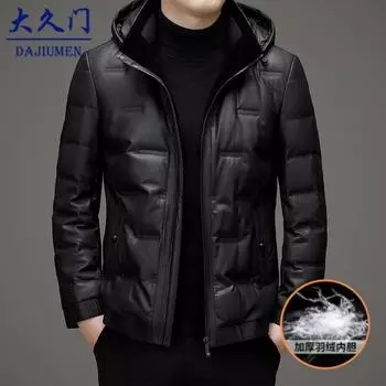 Куртка с капюшоном для мужчин, зимняя новая мужская куртка из искусственной кожи, теплая утолщенная кожаная куртка, кожаная куртка L