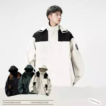 Куртка с капюшоном для отдыха на открытом воздухе, мужская, осенняя, новая, рабочая одежда, свободная, контрастного цвета, куртка большого размера, мужское пальто, мужская одежда M