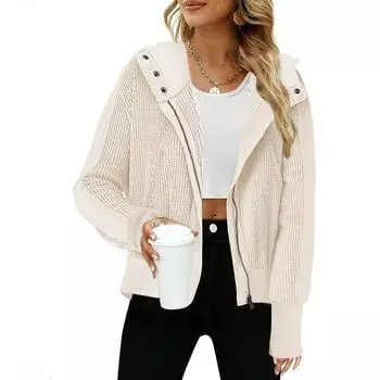 Куртка с капюшоном, европейская и американская женская толстовка с капюшоном, толстовка на молнии с ленивым ветром, короткой вязки S