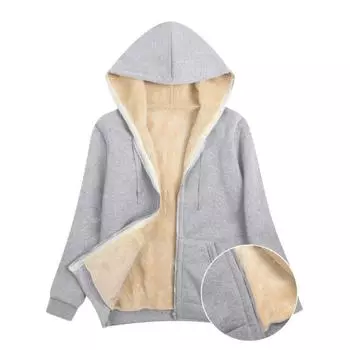 Куртка с капюшоном Fuzzy, повседневная однотонная верхняя одежда на молнии с длинным рукавом и шнурком, женская одежда S чёрный