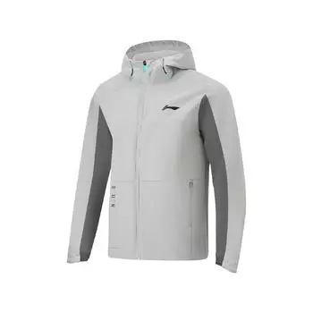 Куртка с капюшоном и длинными рукавами Li Ning Running Series с логотипом, мужские куртки, цвет «капля воды», серый, светло-дымчатый, темно-серый AFDU351-5