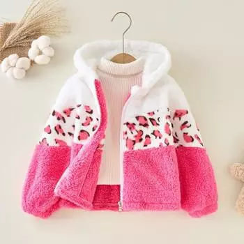 Куртка с капюшоном и принтом для девочек, стильная и теплая, с контрастной цветной строчкой и застежкой-молнией по всей длине 90cm розы красного