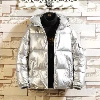 Куртка с капюшоном и пуховиком, утепленная зимняя утепленная куртка, модная мужская теплая глянцевая куртка с пуховиком M синий