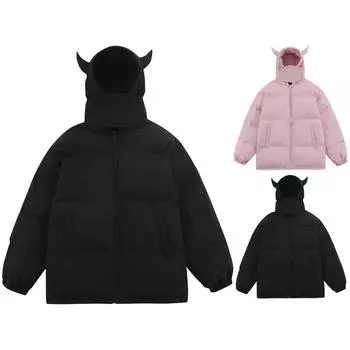 Куртка с капюшоном и воротником-маскировкой, однотонная, хлопковая, мужская зимняя, толстая, хлопковая, для пары L чёрный