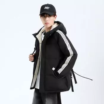 Куртка с капюшоном из хлопка, мужская зимняя, корейская версия, свободная, повседневная, толстая, теплая, хлопковая куртка XXXXL чёрный