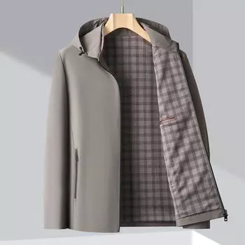 Куртка с капюшоном из шелка Mulberry, мужская, весна-осень, новая, деловая, повседневная, однотонная, свободного кроя, для папы, тонкий топ 170