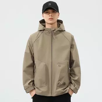 Куртка с капюшоном Куртка мужская сезонная повседневная оснастка трендовая ветрозащитная верхняя часть для мужчин M хаки