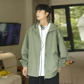 Куртка с капюшоном, мужская, новая, осенняя, простая, свободная, однотонная, ветрозащитная, для пар, модная, универсальная, многоцветная куртка M