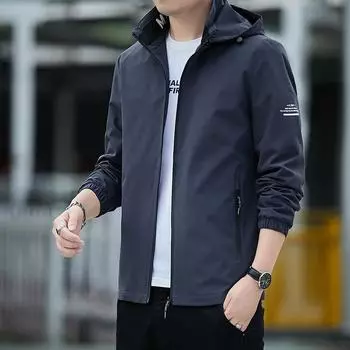 Куртка с капюшоном мужская осенне-зимняя новая корейская модная бархатная повседневная куртка рабочая одежда модная брендовая молодежная одежда M