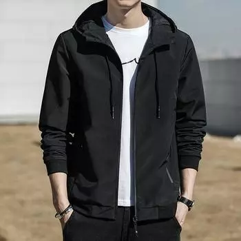 Куртка с капюшоном мужская весенне-осенняя модная красивая куртка повседневная универсальная спортивная мужская бейсбольная форма M чёрный
