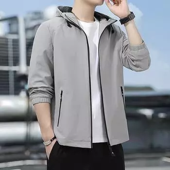 Куртка с капюшоном мужская весна и осень новая повседневная ветрозащитная куртка для мужчин среднего и молодого возраста весенняя куртка для активного отдыха L