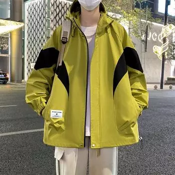 Куртка с капюшоном мужская весна и осень новая модная универсальная свободная куртка больших размеров для повседневного ношения куртка M