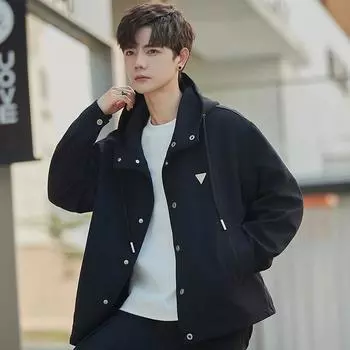 Куртка с капюшоном мужская весна и осень повседневная универсальная свободная хулиганская красивая модная мужская куртка M чёрный