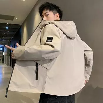 Куртка с капюшоном мужская весна-осень корейская трендовая куртка мужская студенческая молодежная повседневная верхняя часть M хаки