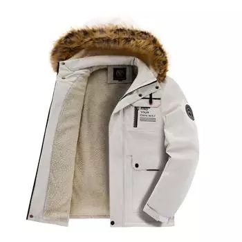 Куртка с капюшоном Мужская ветровка Куртка средней длины из утолщенного бархата Европейская и американская куртка Мужская куртка M