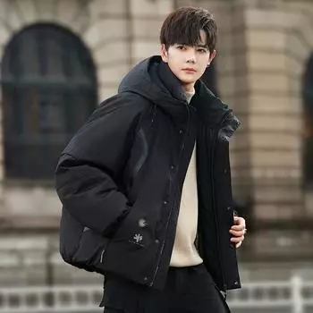 Куртка с капюшоном, мужская зимняя утепленная куртка для мальчиков, теплая и ветрозащитная M чёрный