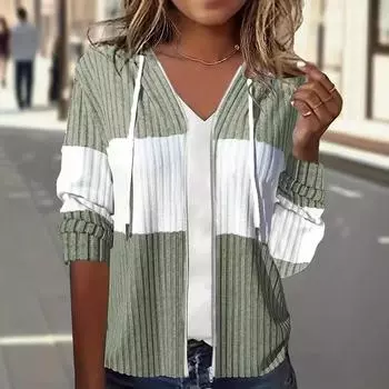 Куртка с капюшоном на молнии с цветными блоками, повседневные толстовки с длинным рукавом и верхняя одежда на весну и осень, женская одежда S светло-зеленый