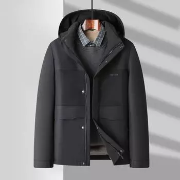 Куртка с капюшоном, осень и зима, новая, для среднего возраста и молодежи, теплая, для отдыха, мужская куртка 170 чёрный