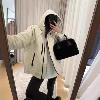 Куртка с капюшоном пуховик женский 2024 зима новый свободный белый утиный пух Parker утолщенный теплый куртка S жёлтый