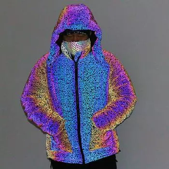 Куртка с капюшоном, уличное пальто, модное светоотражающее пальто с радиевым узором, светоотражающая куртка с капюшоном, светоотражающая куртка для мужчин и женщин, оригинальная куртка для сна M