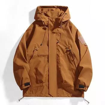 Куртка с капюшоном в американском стиле для мужчин и женщин, осенняя куртка для активного отдыха, водонепроницаемая ветрозащитная функциональная куртка для походов на молнии 3XL чёрный