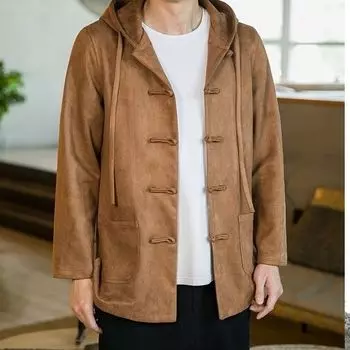 Куртка с капюшоном в стиле ханьфу на весну и осень в китайском стиле, ветровка в стиле ханьфу с пряжкой в стиле кэжуал XXXXXL чёрный