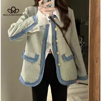 Куртка с контрастными цветами, женская осенне-зимняя, дизайнерское пальто Sense Niche, женское пальто высокого качества S