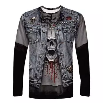 Куртка с крыльями черепа, кожаные футболки с 3D-принтом, рок-панк, хип-хоп, мужские и женские футболки, топы, футболки с длинным рукавом, футболки, толстовки