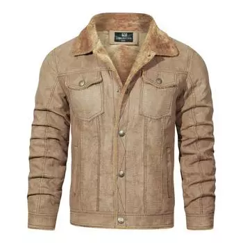 Куртка с лацканами, меховая цельная мужская зимняя флисовая куртка, пальто, мужская свободная мужская одежда XL хаки